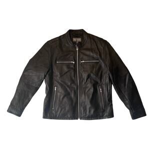 Michael Kors Men’s Leather Moto Jacket - Black - Size: L - Good